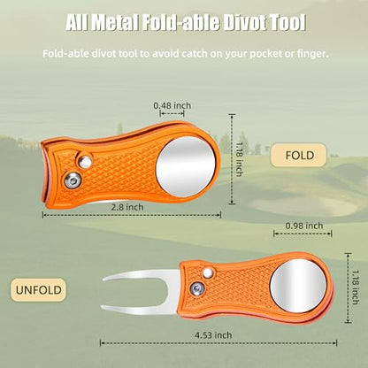 Mile High Life Golf Divot Repair Tool, All Metal Foldable Divot Tool with Pop-up Button & Magnetic Ball Marker - color: Orange Bone