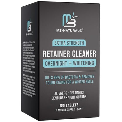 Overnight + Whitening Retainer Cleaner, Remove Stains, Discoloration, and Plaque | 4 Month Supply | Denture Cleanser with Whitening Boost,120 Tablets by M3 - size: Overnight Whitening (120 Count)