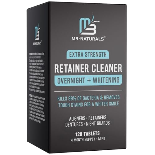 Overnight + Whitening Retainer Cleaner, Remove Stains, Discoloration, and Plaque | 4 Month Supply | Denture Cleanser with Whitening Boost,120 Tablets by M3 - size: Overnight Whitening (120 Count)