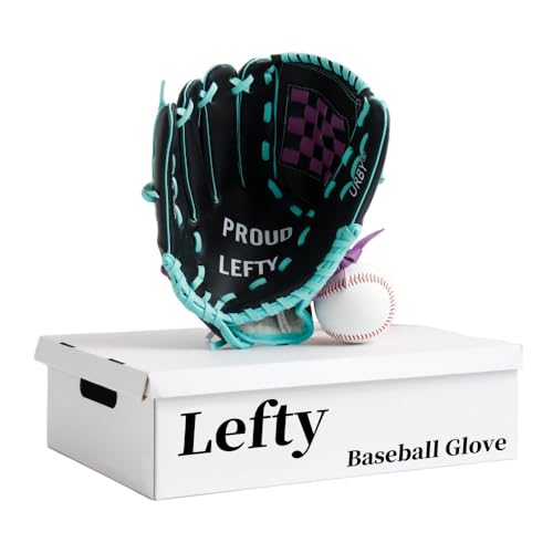 Urby Left Handed Baseball Glove, Left Handed T Ball Glove for Lefty, Left Hand Throw Only. T-Ball & Youth Baseball Gloves. - color: Black & Purple, size: 10.5in Age 4-7
