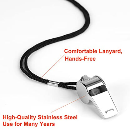 Whistle, 24 PCS Professional Stainless-Steel Whistles with Lanyards in Bulk, Very Loud Metal Sports Whistle, Perfect for Coaches, Referees, Lifeguards, Officials, and Teams, Silver