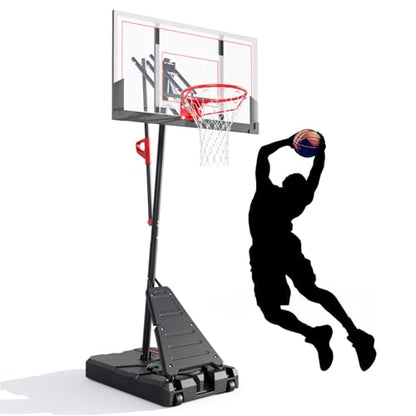 Portable Basketball Hoop, 4.9-10FT Adjustable Basketball Goal System, 44 Inch Outdoor Basketball Hoop for Backyard, Driveway, Court