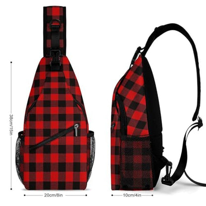 Red Buffalo Plaid Sling Bag Sling Backpack,Shoulder Chest Crossbody Bag Purse Lightweight Multipurpose Small Daypack Outdoor Hiking Camping Travel Women Men - color: Style (294)