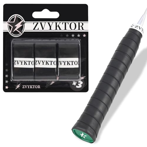Tennis Racket Grip Tape, Ultra Thin Tacky Tennis Overgrip for Sweat Absorption & Control – Durable Anti-Slip Replacement Grip for Tennis, Badminton & Pickleball (3 Pack) - color: BLACK