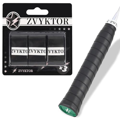 Tennis Racket Grip Tape, Ultra Thin Tacky Tennis Overgrip for Sweat Absorption & Control – Durable Anti-Slip Replacement Grip for Tennis, Badminton & Pickleball (3 Pack) - color: BLACK