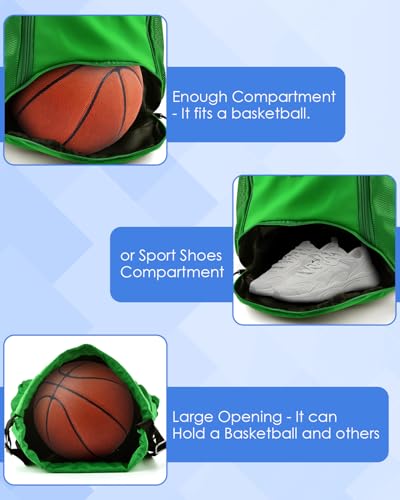 BROTOU Soccer Drawstring Backpack, Basketball Bag, Volleyball Football Bags with Ball and Shoe Compartment - color: Green