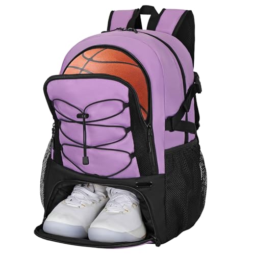 Goloni Basketball Backpack,Large Sports Bag with Ball Compartment & Shoe Compartment,Basketball Bag Fit Volleyball, soccer,Gym - color: Purple