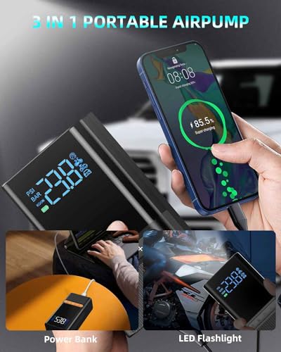 Tire Inflator Electric Bike Pump - 150PSI Portable Air Pump with Pressure Gauge, 6000mAh Electric Ball Pump with Schrader/Dunlop/Presta Valve for Road, Mountain Bicycles, E-Bike, Motorcycle, Balls