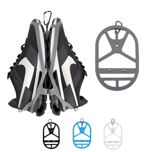 Shoe Holster For Backpack with Clip Hanger. Footwear Holder with Carabiner for Sneakers, Cleats, Bowling, Soccer, Basket, Football. For Travel, Outdoors, Sports & Space Saving - color: Gray, size: Large