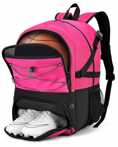 Hsmihair Basketball Backpack Large Sports Bag for Men&Youth,Gym Bag with Separate Ball & Shoes Compartment,Travel Bag for Basketball,Soccer,Volleyball - color: Deep Pink