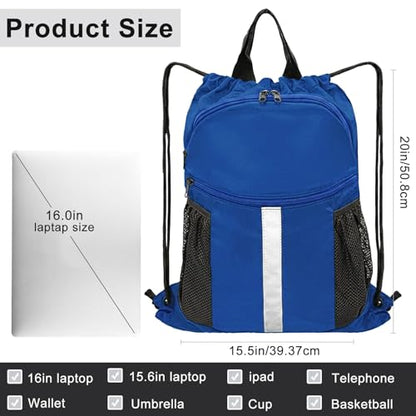 Drawstring Backpack with Shoes Bag Waterproof String Beach Bag for Sports Gym Swim（Royal Blue） - color: Royal Blue