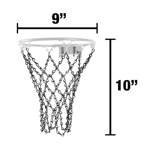 Mini Basketball Set, 9-Inch White Rim with Chain Net, Door Hooks, Ball and Pump - color: Black