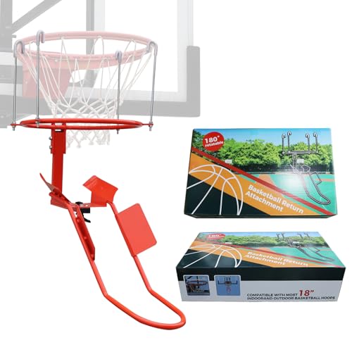 Basketball Return Attachment – Tool-Free 4-Hook Ball Return System for Hoop, Heavy Duty Rebounder with Adjustable Chute, No Wobble, Indoor/Outdoor for Youth & Adult Players