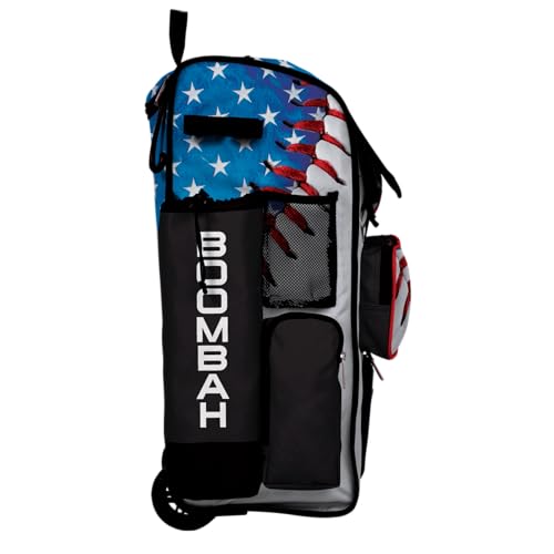 Boombah Rolling Superpack Baseball/Softball Gear Bag - Telescopic Handle - Holds 4 Bats - Wheeled Version - USA Baseball Classic White/Royal Blue/Red