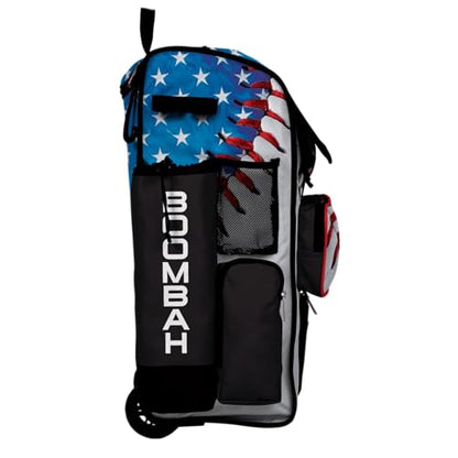 Boombah Rolling Superpack Baseball/Softball Gear Bag - Telescopic Handle - Holds 4 Bats - Wheeled Version - USA Baseball Classic White/Royal Blue/Red