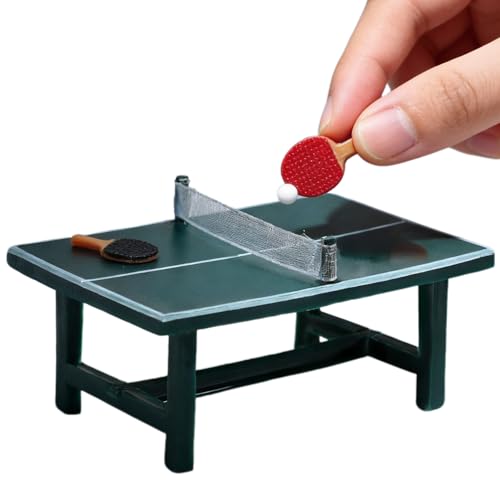 NUOBESTY Miniature Table Tennis Set for Dollhouse, Mini Ping Pong Table with 2 Rackets and Ball Doll House Sports Decor for Fairy Garden, Cake Topper, Photo Prop Scene, Collectors