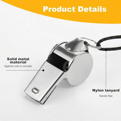 48PCS Stainless Steel Sports Whistles with Black Lanyard – Loud Crisp Sound Whistles Bulk for Coaches, Referees, Officials, and Emergency Use