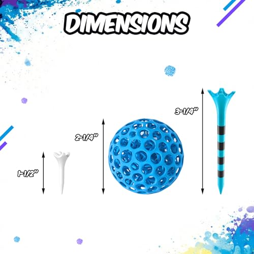 Professional Plastic Golf Tees 50/60/100 Pack (3-1/4" or 2-3/4"), Enhanced Durability & Stability, Engineered to Minimize Friction and Side Spin - color: Blue (1-1/2'', 20pcs & 3-1/4'', 30pcs) + tee holder