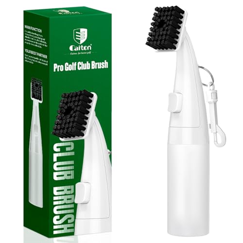 Pro Golf Club Brush Cleaner - Squeeze Bottle with Nylon Bristles - Push Button Spray - 9.8 Inches Holds 8 Oz Water - Best Golf Gifts for Men/Women (White)