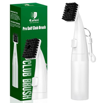 Pro Golf Club Brush Cleaner - Squeeze Bottle with Nylon Bristles - Push Button Spray - 9.8 Inches Holds 8 Oz Water - Best Golf Gifts for Men/Women (White)