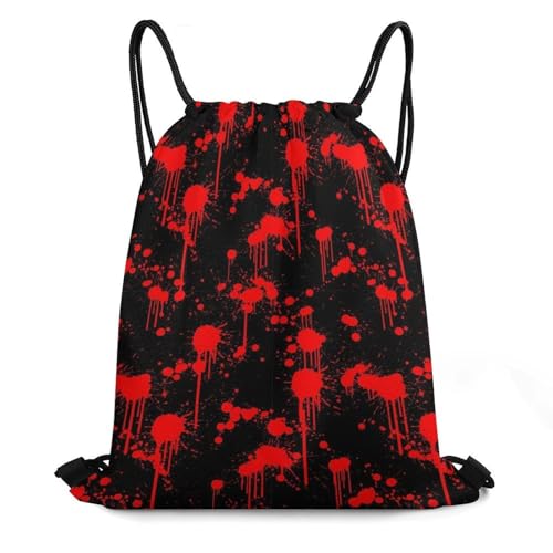 Travel Drawstring Backpack Theft Proof Cinch Sack Water Resistant Sackpack for Camping Hiking Outdoor Sports, Classic Horror Blood Splatter Black Bags - color: Picture (344)