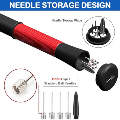 Ball Pump with Needle Storage(Never Lose Pin) Basketball Pump with 5 Needles and Extendable Cable, Soccer Football Pumps, Volleyball Pump Rugby Ball Inflator - Great for All Balls - color: Red