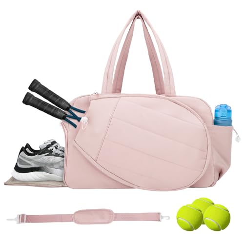 Tennis Tote Bag with Shoe Compartment - Extra-Large Quilted Pickleball Bag Holds 2-4 Rackets, Water-Resistant & Lightweight for Men & Women