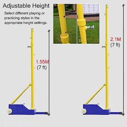 Outdoor Replacement Badminton Court Set for Tennis and Volleyball, Adults Badminton Pole with 20feet Net for Backyard Driveway Stadium Playground Gym Club, Blue-H 1.55-2.1m(5-7ft) - size: H 1.55