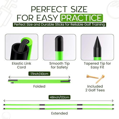 Collapsible Golf Alignment Sticks | 48 Inches Golf Trainer Stick Set for Aiming/Putting/Posturing | Fiberglass Rods for Practice | Portable Super Stroke Alignment Sticks with PVC Tube Case