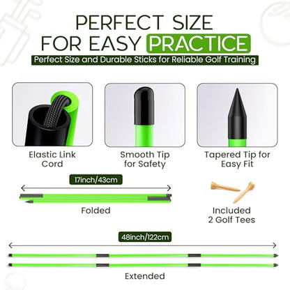 Collapsible Golf Alignment Sticks | 48 Inches Golf Trainer Stick Set for Aiming/Putting/Posturing | Fiberglass Rods for Practice | Portable Super Stroke Alignment Sticks with PVC Tube Case