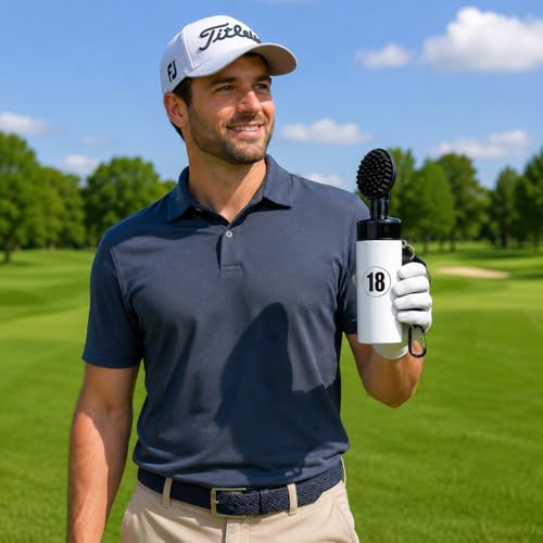 East/18 Aquabrush18 Golf Club Cleaner 4oz Pump Water Bottle Brush with Nylon Bristles, Retractor & Carabiner Clip | Lightweight, Durable & Leak-Resistant Cleaning