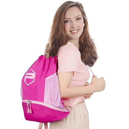 Soccer Ball Bags, Drawstring Basketball Backpack for Sport Training with Ball Shoe Dry and Wet Compartments(Pink)