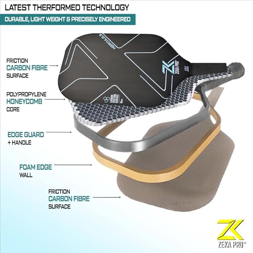 T700 Raw Carbon Fiber Pickleball Paddle, 16mm Pp Core, Phenomenal Grit for top Spin, Thermoformed w/Foam Infused Walls, Elongated Design w/Power & Control, Extra Large Sweet Spot & Premium Grip