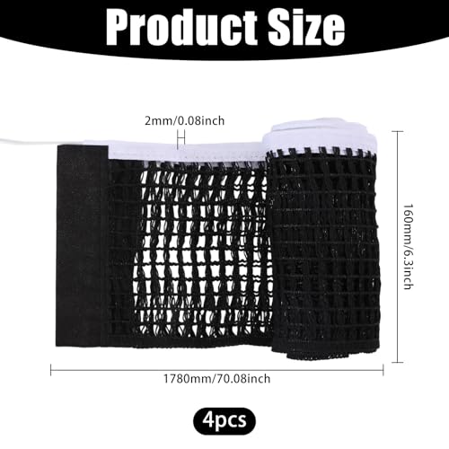 CHGCRAFT 4 Pcs Table Tennis Net, 70 Inch Polycotton Replacement Net for Indoor Outdoor Ping Pong Tables, Adjustable Tension String Compatible with Standard Net Posts