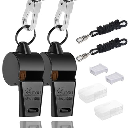 HUTOU Whistle Stainless Steel Coach Sports Whistle with Lanyard, Loud Crisp Sound Whistle Ideal for Coaches, Referees, and Official - color: 2 Packs of Black