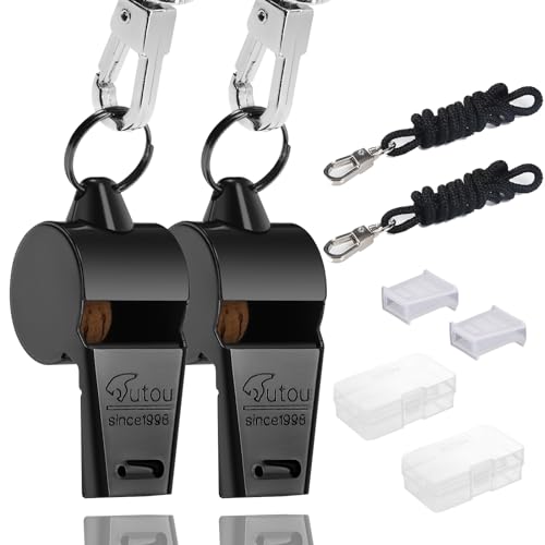 HUTOU Whistle Stainless Steel Coach Sports Whistle with Lanyard, Loud Crisp Sound Whistle Ideal for Coaches, Referees, and Official - color: 2 Packs of Black