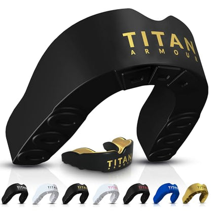 Titan Armour® Mouth Guard Boxing | Premium Dual-Layer | Case Included | Adult & Youth Custom-Fit Mouthpiece | Boil & Bite Mouthguard for Men: Football, MMA, Hockey, Lacrosse, BJJ, Basketball - color: Gold, size: Adult Age 11+