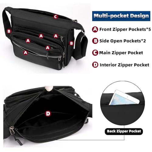 Mudono Messenger Bag for Men Nylon Waterproof Shoulder Bag Multi-pocket Crossbody Bag Daily Travel Bag Lightweight Satchel - color: Light Blue