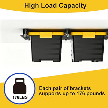 Heavy Duty Garage Ceiling Storage Rack System, Overhead Bin Slide Track Rails for 5 Bins (6 Pack), Adjustable Tote Hanger, 176 Lbs Capacity Steel - size: 6 Pack