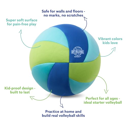 MOTOMY™ Indoor Soft Volleyball, Cushioned Fabric Training Ball for Kids & Youth, Quiet House Practice Design with Realistic Bounce & Lightweight Feel, Volleyball Gifts for Boys, Girls and Teens