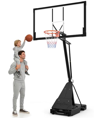 PIZZELLO Basketball Hoop 44/52 Inch Portable Basketball Goal Outdoor4.36-10ft Stepless Regulation Crank Adjust Basketball Goal System for Backyard, Driveway and Indoor - size: 52 Inch Backboard