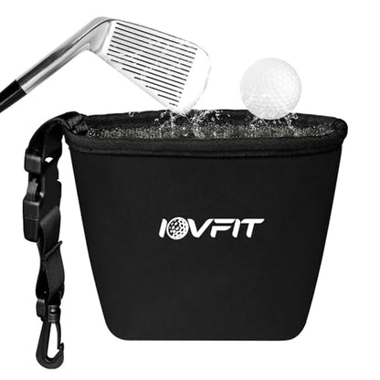 Golf Club and Golf Ball Cleaning Bag,Golf Ball Cleaner,Golf Club Cleaner,Cleans Club Grooves, Golf Bag Accessories,Machine Washable, Golfer Gifts for Men,Detachable Clip - color: black