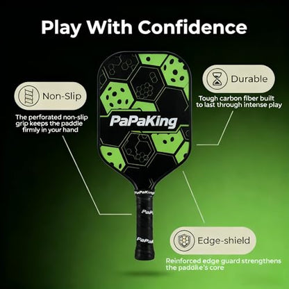 Pickleball Paddles, Lightweight Carbon Fiber Pickleball Paddle with 2 Balls, Pickle Ball Racket for Ultimate Spin and Consistency, Enhanced Shock Absorption for High Spin
