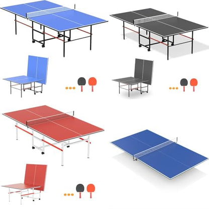 Portable Ping Pong Table, Mid-Size Foldable Table Tennis Table w/Net, 2 Paddles, 3 Balls, Table Tennis Table for Indoor Outdoor, Ping Pong Tablefor Kids Family Holiday Sports