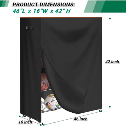 Basketball Rack Cover,Waterproof 420D Oxford Protective Outdoor Indoor Sports Rolling Basketball Shooting Training Stand Dust Cover 46"L x 16"W x 42"H (Only Cover)