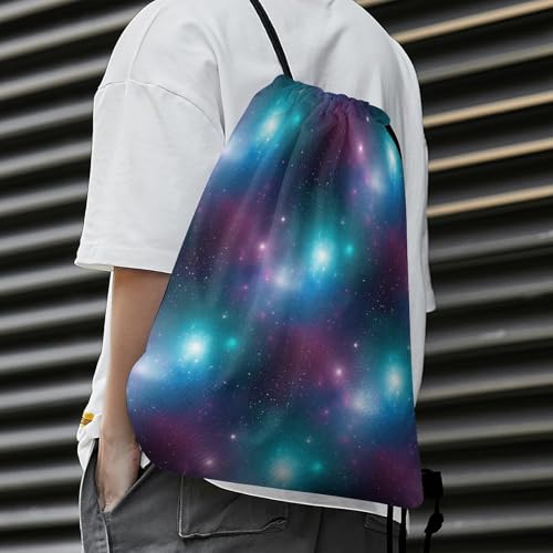 Water Resistant Drawstring Backpack Gym String Bag with Compartment for Yoga Swimming Beach Sports Unisex, Purple Galaxy Blue Bags - color: Picture (515)