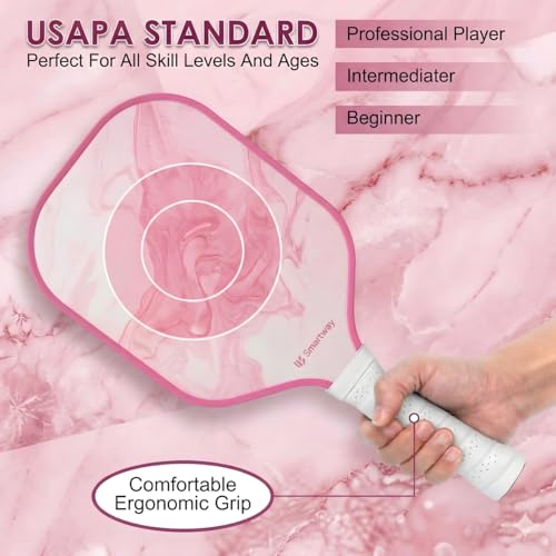 Smartway USAPA Approved Pickleball Paddles Set - Included 2 Lightweight & Slip Resistant Fiberglass Pickle Ball Rackets + 4 Balls + 1 Portable Carry Bag, Pickle Ball Set for Men Women Beginners - color: Blush Flow