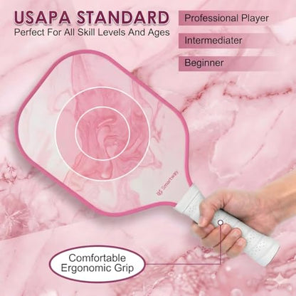 Smartway USAPA Approved Pickleball Paddles Set - Included 2 Lightweight & Slip Resistant Fiberglass Pickle Ball Rackets + 4 Balls + 1 Portable Carry Bag, Pickle Ball Set for Men Women Beginners - color: Blush Flow