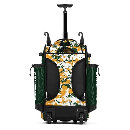 Boombah Catchers Superpack Hybrid Rolling Digital Camo Bat Bag - Multiple Colors - Wheeled & Backpack Version - color: Dark Green/Gold