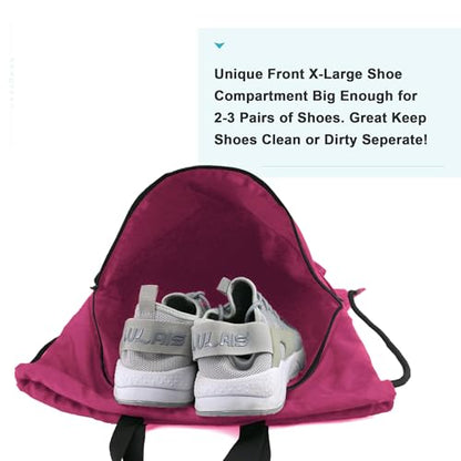 BeeGreen Drawstring Backpack Bag with Shoe Compartment, X-Large Black Gym Sports String Cinch Backpack - color: Rose Red